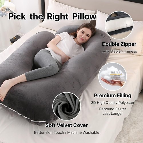ALLOPERA Full Body Pregnancy Pillow - 57 Inch Maternity Support for Legs, Back & Belly | Black Grey Velvet Cover