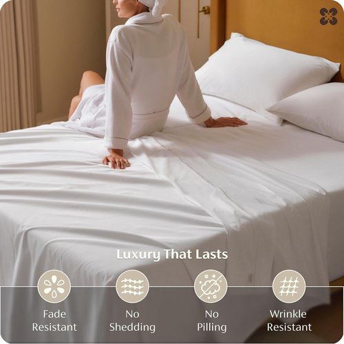Bedsure 100% Giza Egyptian Cotton King Size Sheets - Silky Luxury Hotel Quality, 18-Inch Deep Pocket, White
