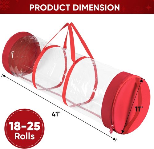 BALEINE Gift Wrapping Paper Organizer - Clear PVC & Durable 600D Oxford Fabric, Holds 18-25 Rolls, Black