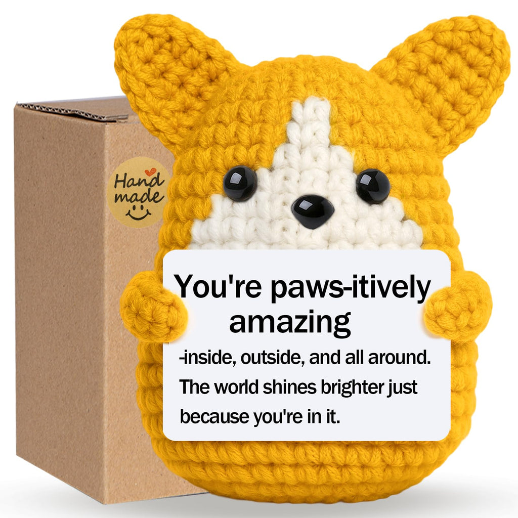 Mini Crochet Corgi Gift for Mothers Day Teacher Appreciation Graduation Fathers Day,Positive Crochet Corgi Emotional Support Inspirational Puppy Stuffed Gift for Dog Lover,Handmade Dog Desk Decor