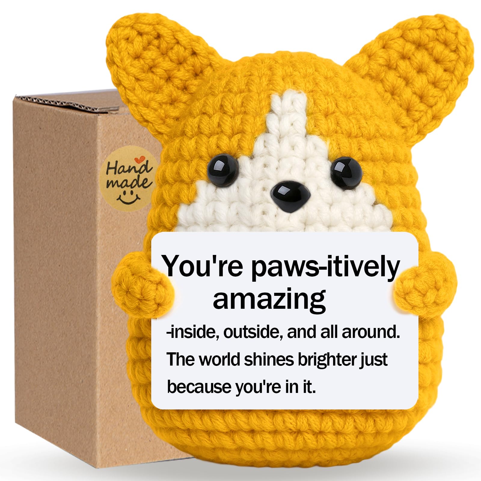 Mini Crochet Corgi Gift for Mothers Day Teacher Appreciation Graduation Fathers Day,Positive Crochet Corgi Emotional Support Inspirational Puppy Stuffed Gift for Dog Lover,Handmade Dog Desk Decor