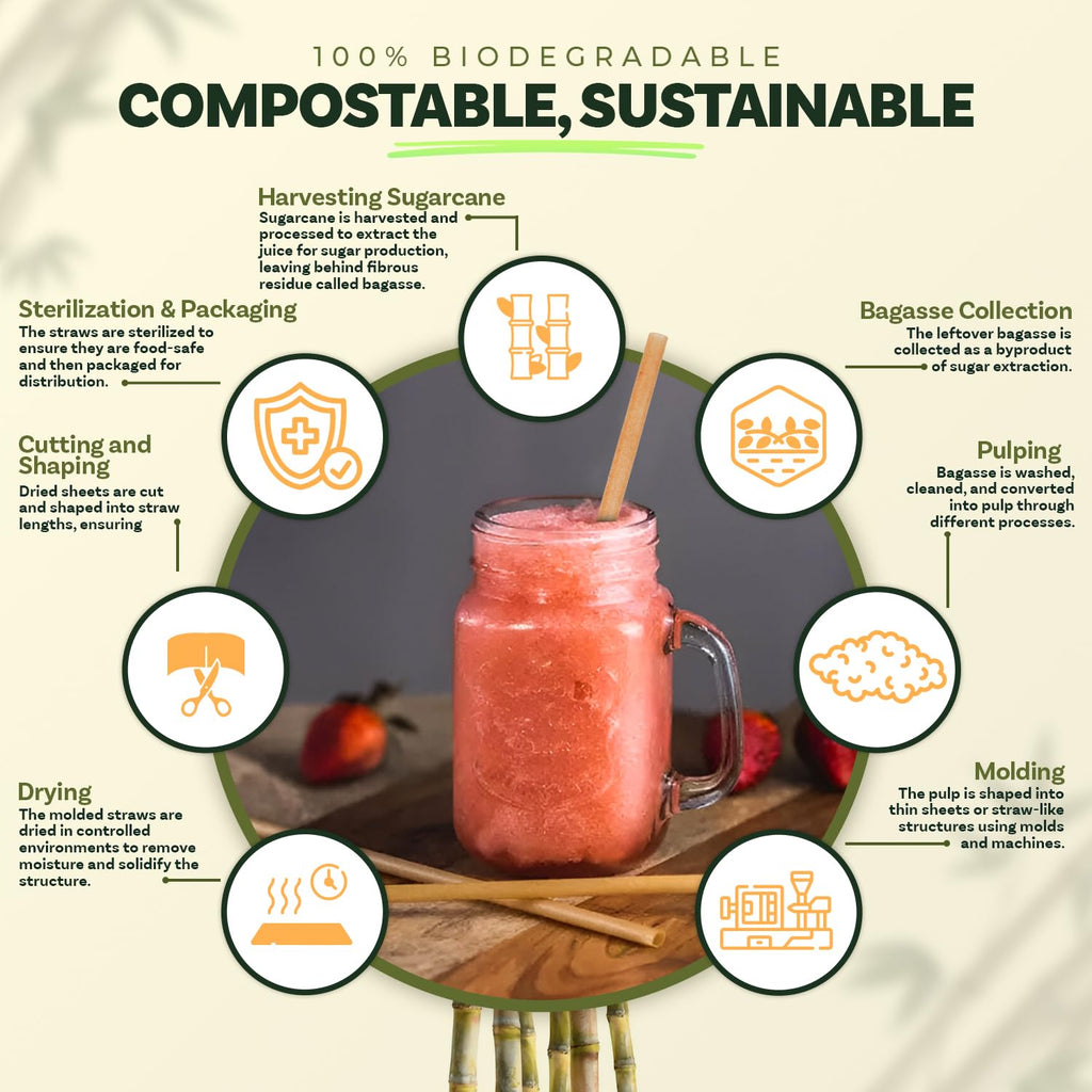 Weemium Sugarcane Straws [300 Pack] 8.25" | FSC Certified 100% Compostable Straws Disposable for Warm and Cold Drinks | Plastic-free & Biodegradable Packaging | Eco friendly made with Sugarcane Fiber