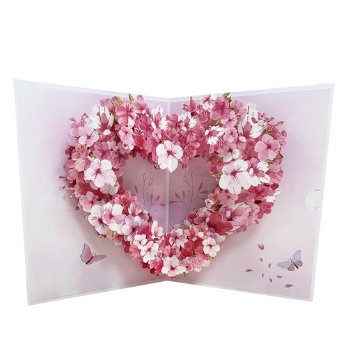 CFTONE 3D Pop Up Card, Elegant Cherry Blossom Heart Flower Greeting Card for Mothers Day, Anniversary, Valentine's Day, Weddings, Birthday, Handcrafted Floral Card for Mom, Women, Wife