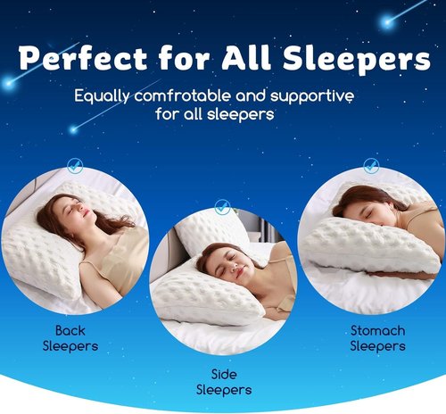 KUCEY Cooling Side Sleeper Pillow - Luxury Shredded Memory Foam for Neck & Shoulder Pain | Set of 2, Adjustable Queen Size, Washable Cover in Crescent White