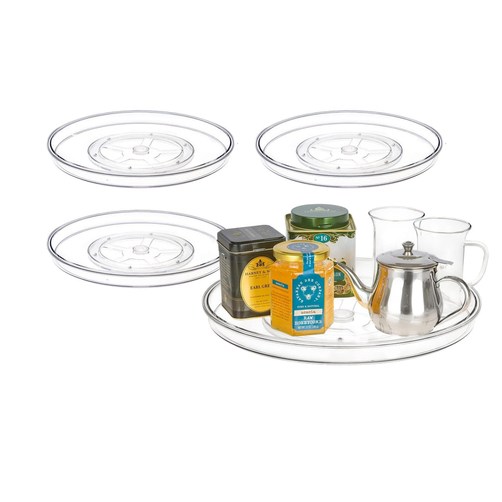 primebox 13.25" Lazy Susan Organizer. 360 Degree Rotating Turntable for Cabinets, Fridge, Pantry, Bathroom, Under Sink Organizing, Countertops, Vanity, Organizer for Spices Clear 4 Pack