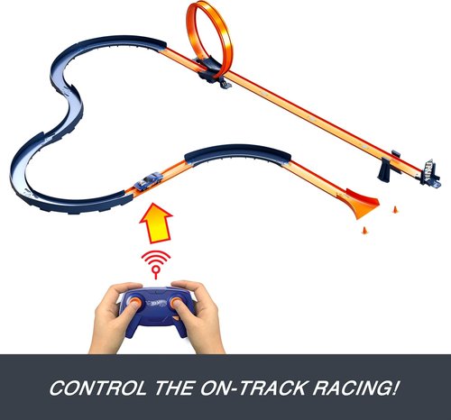 Hot Wheels RC Toy Car Set - 1:64 Scale Remote-Control Vehicle with 30+ Race Track Pieces