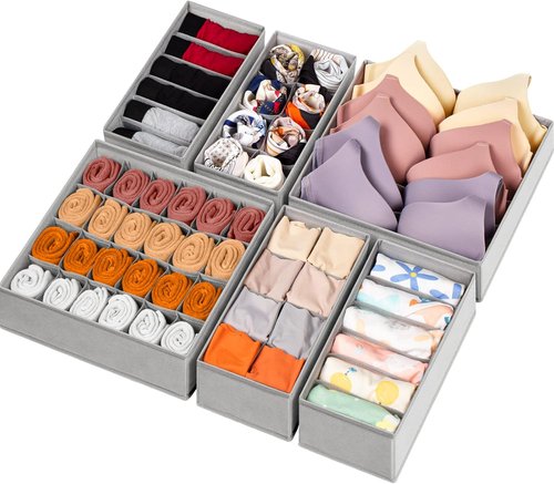 Criusia Sock Organizer - 6 Pack Foldable Drawer Dividers for Clothing, Baby Clothes, and Accessories | Grey