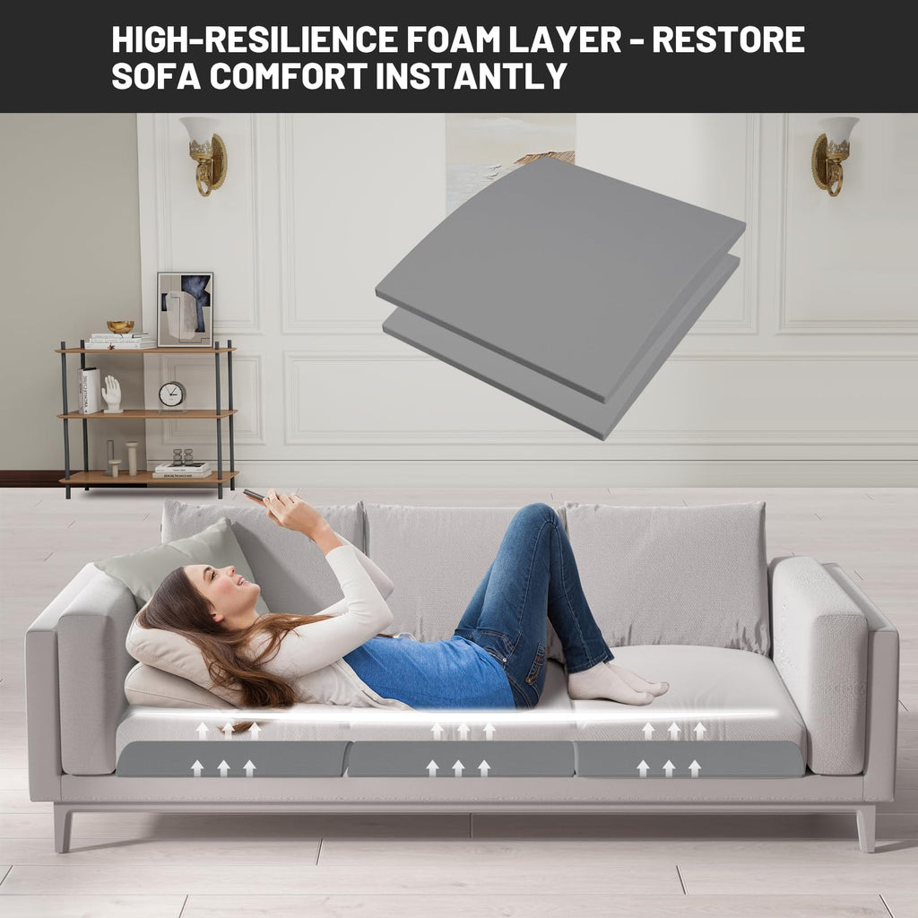 Spongiduits Couch Cushion Support for Sagging Seat, 20"x20"x2" 40D High Density Curved Foam Sofa Cushion Support, Under-Cushion Sag Repair,Grey Set of 2
