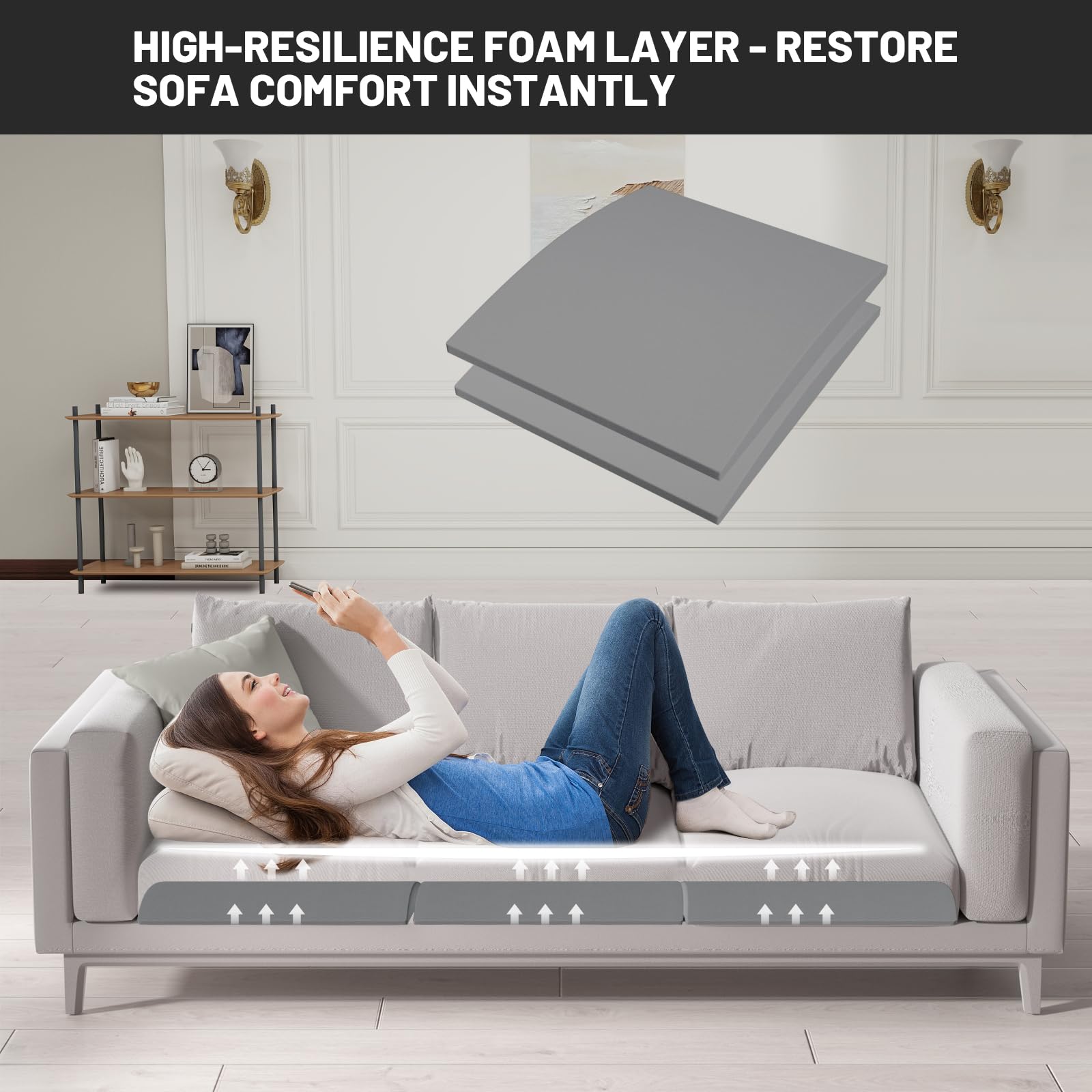 Spongiduits Couch Cushion Support for Sagging Seat, 20"x20"x2" 40D High Density Curved Foam Sofa Cushion Support, Under-Cushion Sag Repair,Grey Set of 2