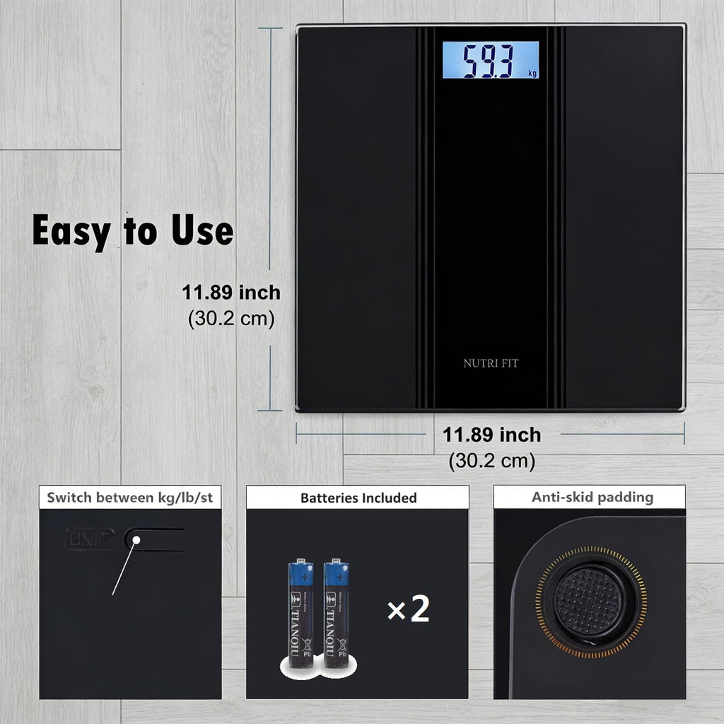 NUTRI FIT Scale for Body Weight Digital Bathroom Scale, Highly Accurate Electronic Weighing Machine for People, LCD Backlit Display, Large Size for Safe Home Use, 400 lbs