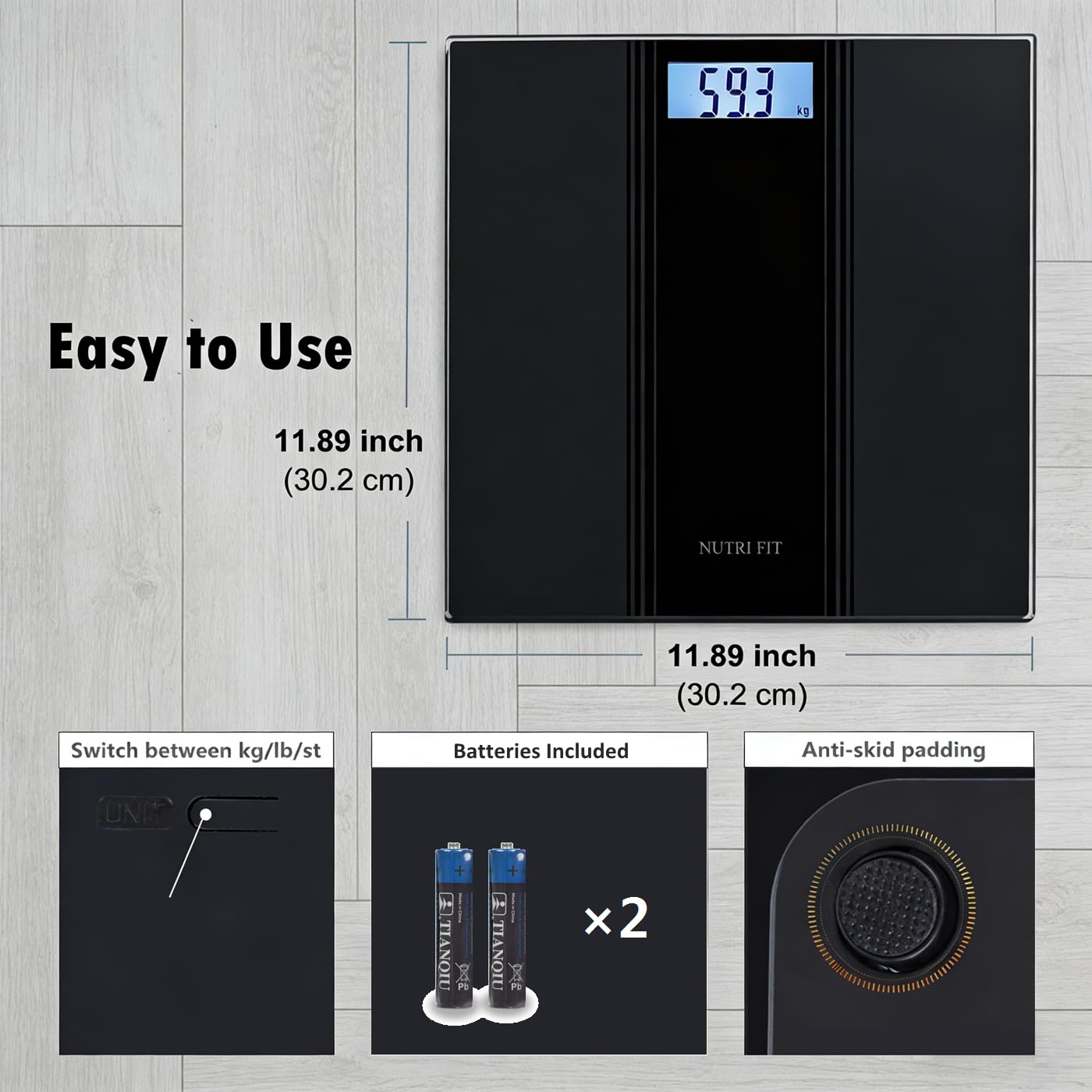NUTRI FIT Scale for Body Weight Digital Bathroom Scale, Highly Accurate Electronic Weighing Machine for People, LCD Backlit Display, Large Size for Safe Home Use, 400 lbs
