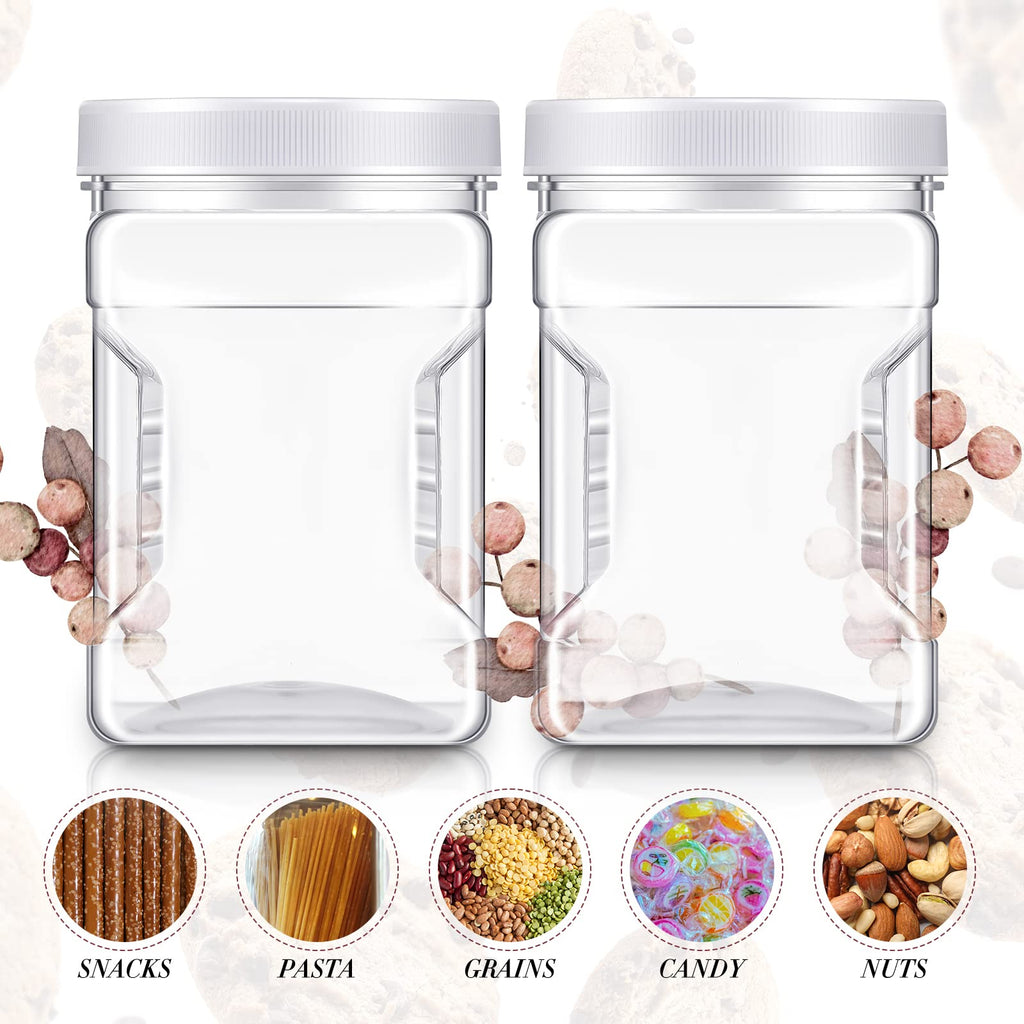 Eaasty 12 Pcs Half Gallon Square Plastic Containers with Lids 60.8 oz Clear Plastic Jars Storage Containers Grip Jars Large Mouth Square Canisters for Food Snack Kitchen