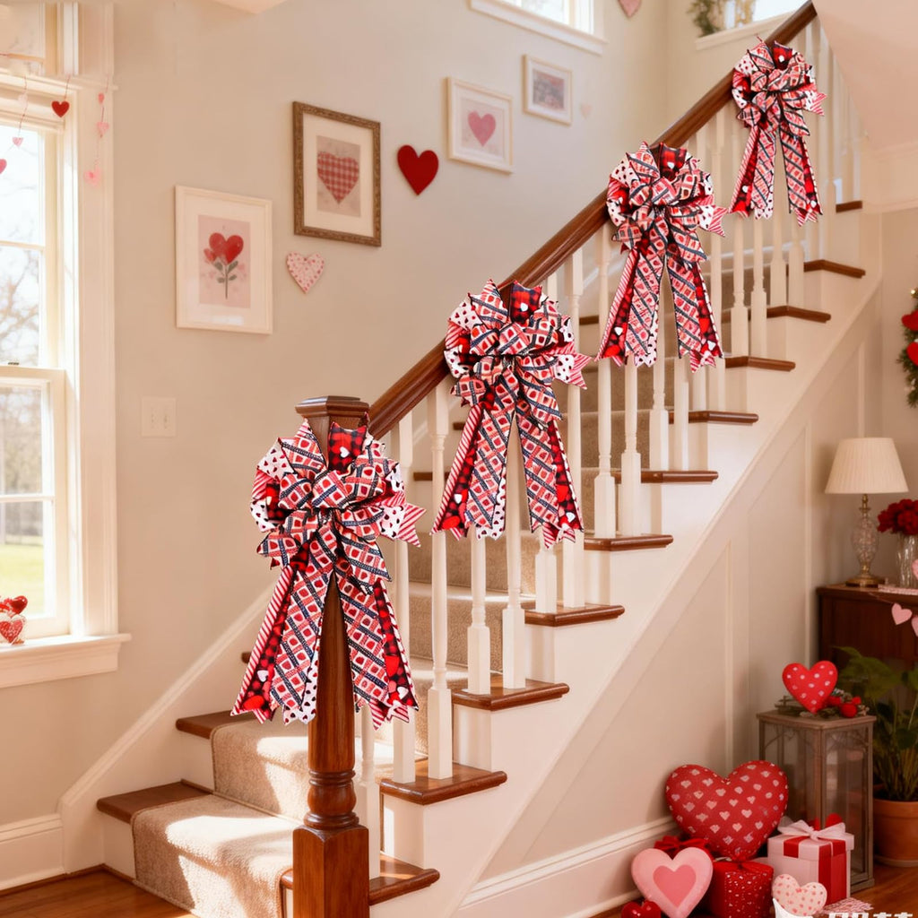 Egolot Valentine’s Large Heart Bow for Wreath Tree Topper, 20 Inch Valentines Day Red Heart Bow Decor for Party Indoor Outdoor, Red Black Bow for Party Wedding