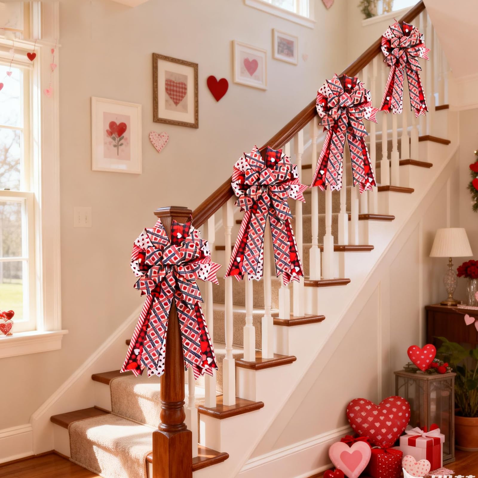 Egolot Valentine’s Large Heart Bow for Wreath Tree Topper, 20 Inch Valentines Day Red Heart Bow Decor for Party Indoor Outdoor, Red Black Bow for Party Wedding