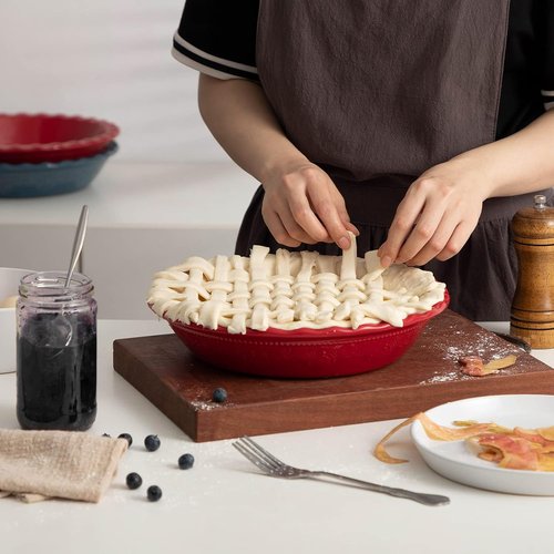 Fun Elements 9-Inch Ceramic Pie Pan - Deep Dish with Lace Emboss & Ruffled Edge | Perfect for Baking & Holiday Gifts