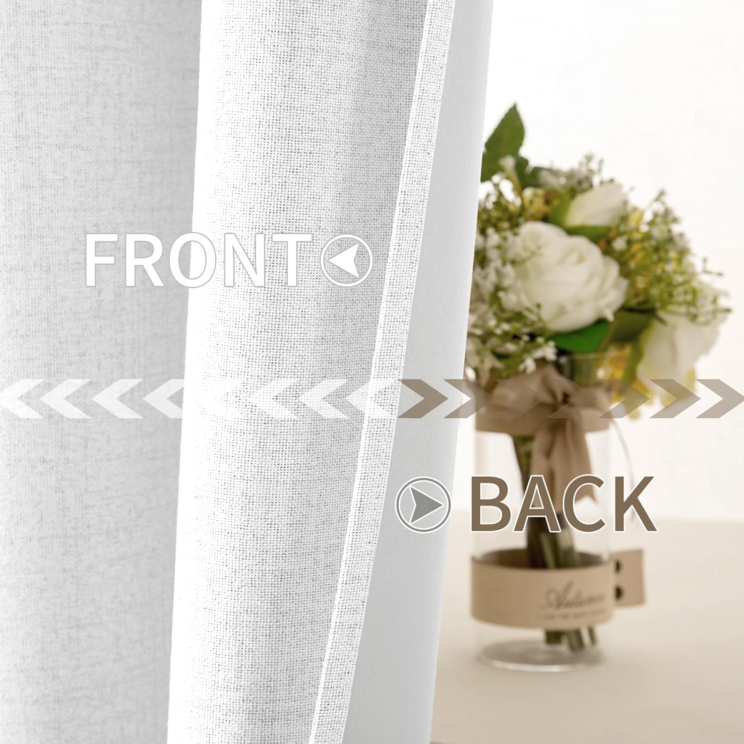 MIULEE Blackout Linen Textured Curtains - Thermal Insulated Room Darkening Drapes | Bright White, 52 x 108 Inch (2 Panels)