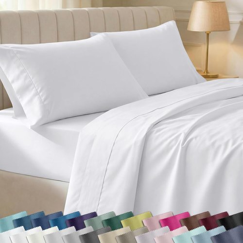 California Design Den 100% Cotton Cal King Sheet Set - Silky Smooth Sateen Weave, 400 TC, Deep Pockets, Breathable White Bedding