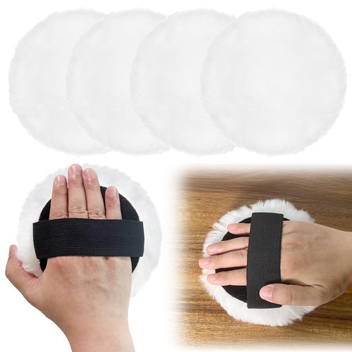 Verigud 4 Pcs 5'' Reusable Lambswool Applicator Pads for Wood Stain, Waxes & Oil-Based Finishes