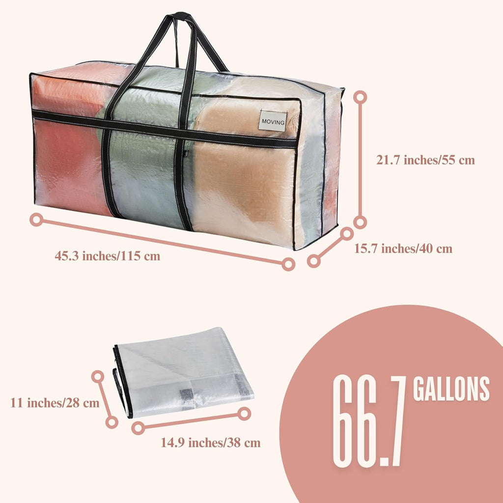 VENO Extra Large Heavy Duty Moving Bags - Ideal Storage Solution for College & Holiday Items | Clear, 1 Pack