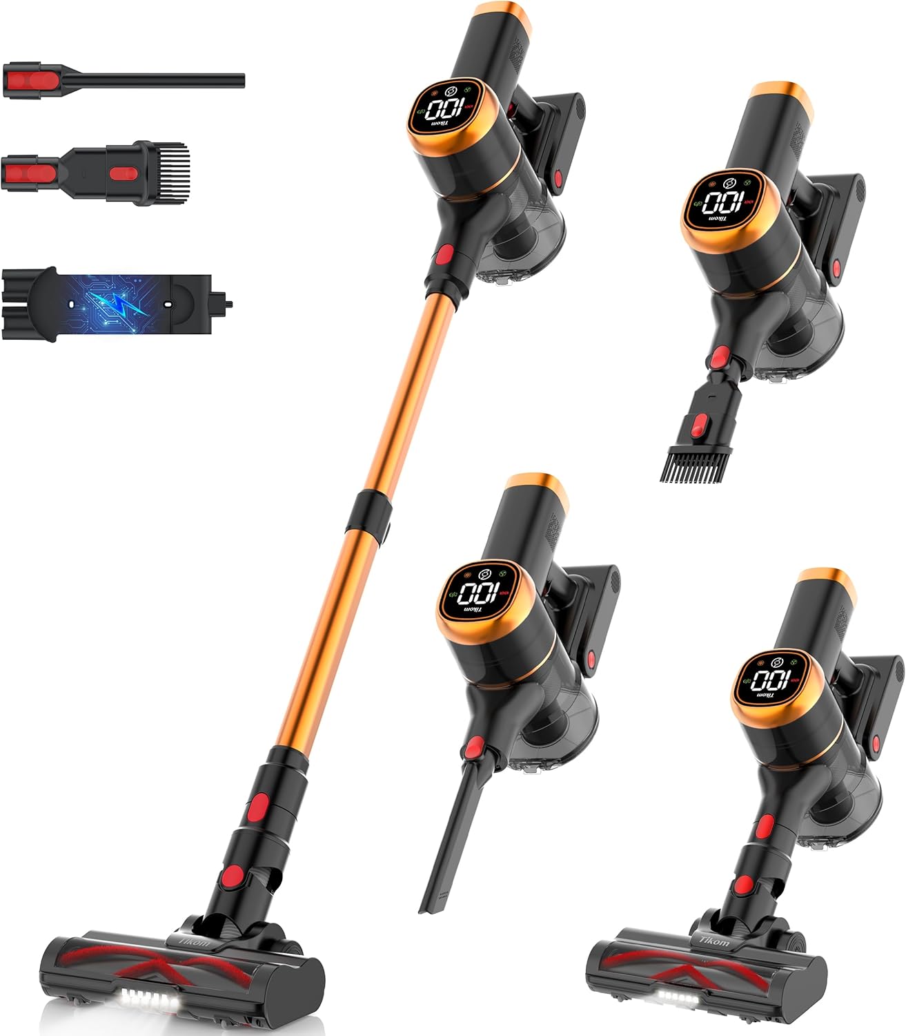 Tikom V500 Cordless Vacuum Cleaner - 40000Pa Suction Power, LED Touch Screen, Lightweight Design for Pet Hair & Carpets