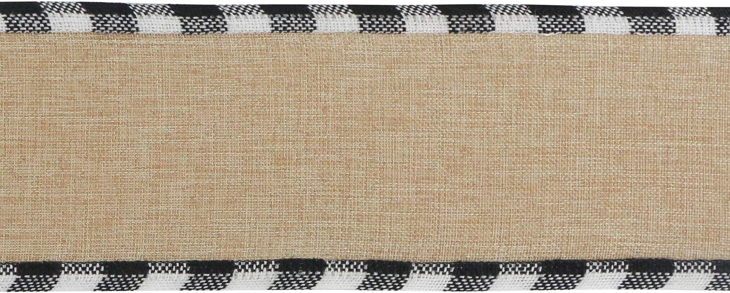 MEEDEE Burlap Christmas Ribbon - Wired 2.5 Inch Plaid with Black & White Edging | 10 Yards for Trees & Wreaths