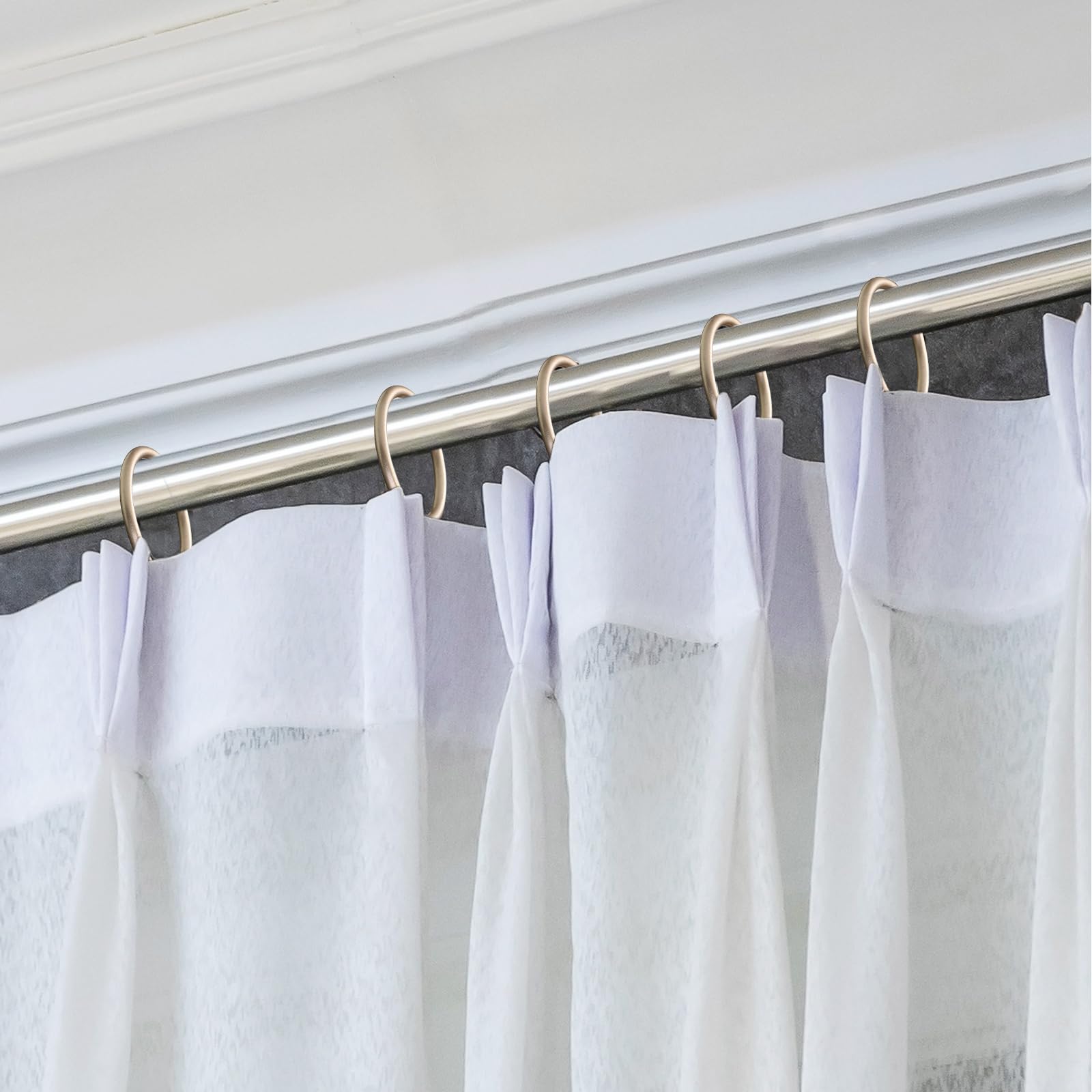 Hotop 30 Pcs Metal Drapery Curtain Rings 0.98/1.26/1.65 inch Interior Diameter and 30 Pcs Hanging Curtain Drapery Pin Hooks for Window Door Shower(Champagne Gold,42mm)
