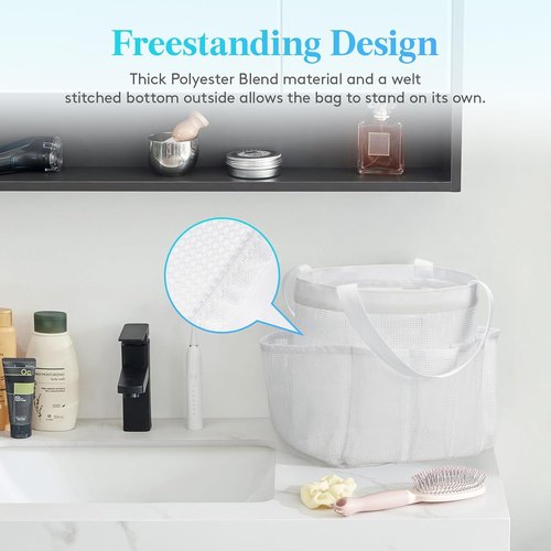 Lifewit Portable Mesh Shower Caddy - 7 Pocket Organizer Tote for College Dorm, Travel & Beach - White