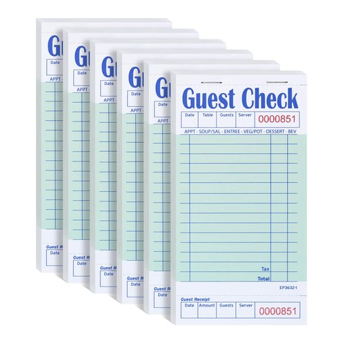 DGBDPACK Guest Check Books for Servers - Thick Paper (6 Pads), Waitress Notepads, Waitress Notepad for Restaurants, 300 Orders Total (Green, 6.75"x3.5"), 50 Sheets/Pack