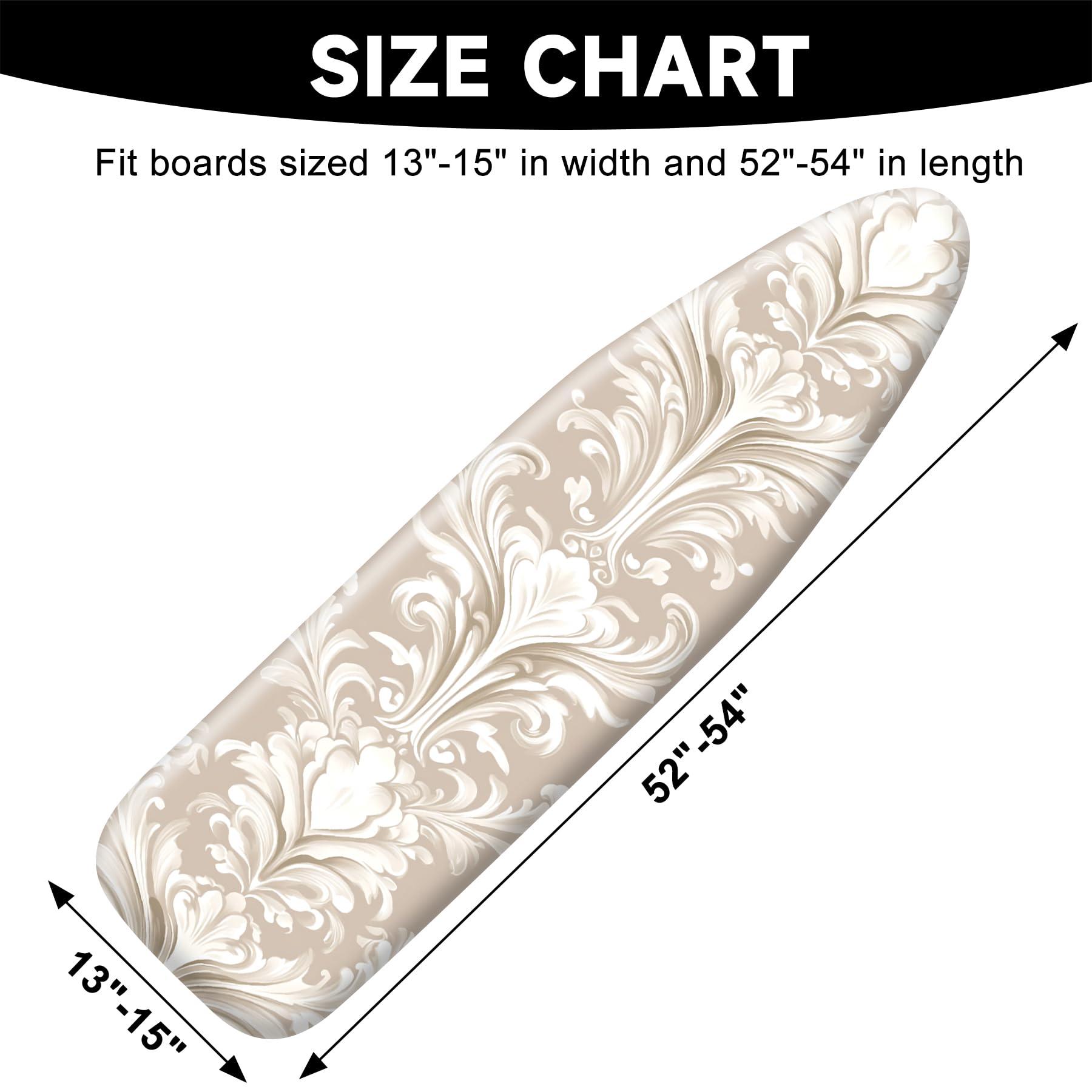 Ironing Board Cover 15"x54" Standard Size Replacement Thick Iron Board Covers Heavy Duty Non-Slip Board Cover Fitted with Elastic Edges and Velcro Straps