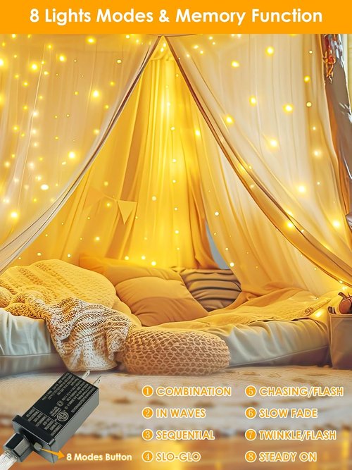 66Ft LED Fairy Lights by [Brand Name] - Waterproof Indoor/Outdoor String Lights with 8 Modes & Timer | Warm White for Christmas & Party Decor