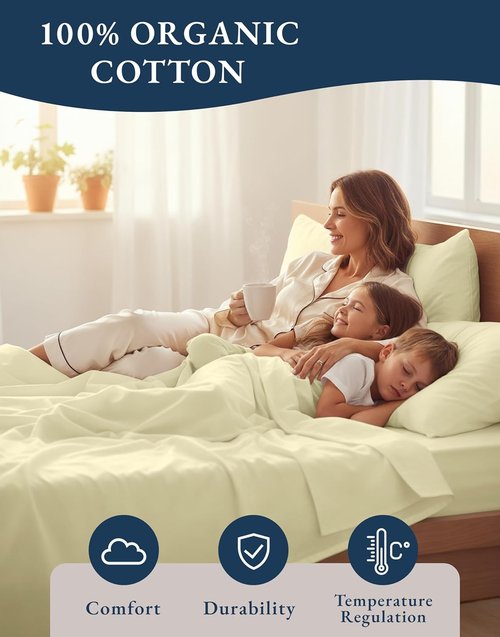 LANE LINEN 100% Organic Cotton King Size Bed Sheets - Soft, Comfy & Fully Elasticized - 15" Deep Pocket in Vanilla