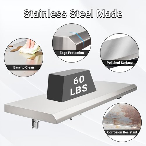 Toriexon Folding Concession Shelf 36" x 18", Stainless Steel Drop Down Serving Food Shelf for Concession Windows