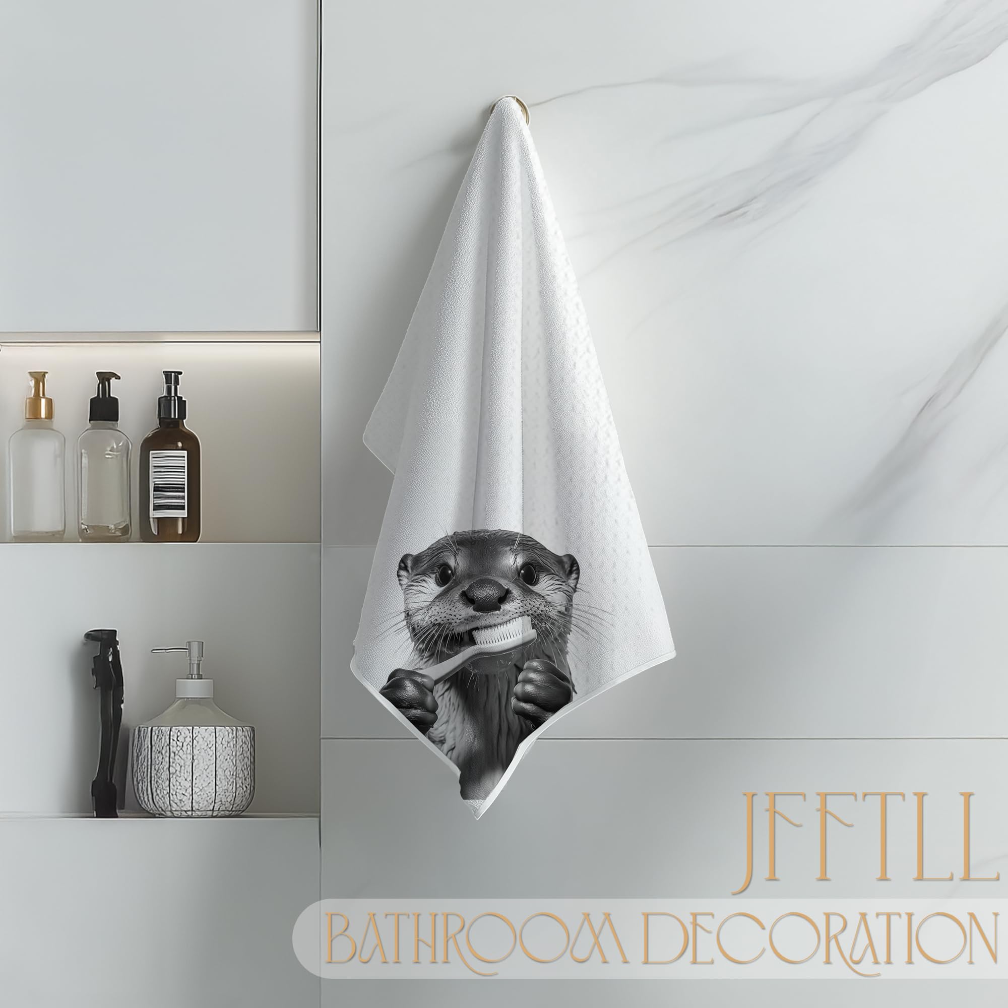 JFFTLL Funny Toothbrush Otter Bathroom Hand Towels, Otter Gifts Decorative Towels for Bathroom Washroom Restroom Decor, Kids Hand Towels, Otters Gifts for Women Men, 16x24 Inch