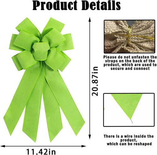Light Green Burlap Wreath Bow - 20 x 11 Inches | Easter Decor & Farmhouse Style Front Door Ornament