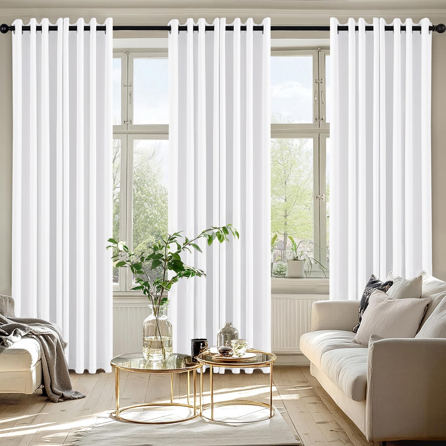 MIULEE Blackout Curtains - Pure White Thermal Insulated Room Darkening Drapes | 84 Inches Long, 2 Panels