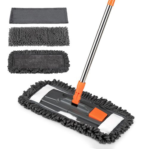 Dust Mop for Floor Cleaning with 3 Washable Pads and 55” Long Stainless Steel Handle,Microfiber Mop for Hardwood Floors, Tile, Marble Floors (Dust Mop)