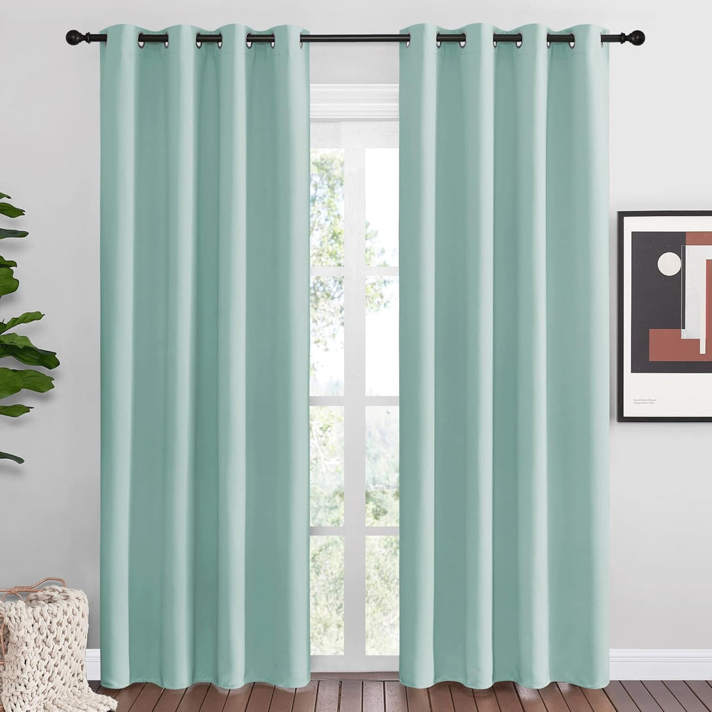 NICETOWN Aqua Blue Blackout Curtains - Sound Reducing & Energy Efficient | 86" Long, 55" Wide (2 Panels)