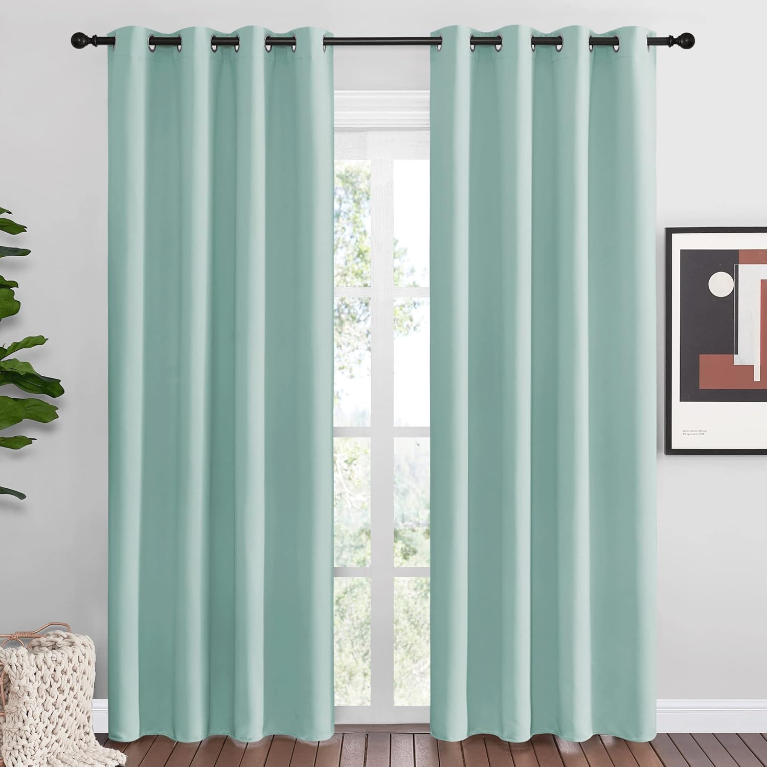 NICETOWN Aqua Blue Blackout Curtains - Sound Reducing & Energy Efficient | 86" Long, 55" Wide (2 Panels)