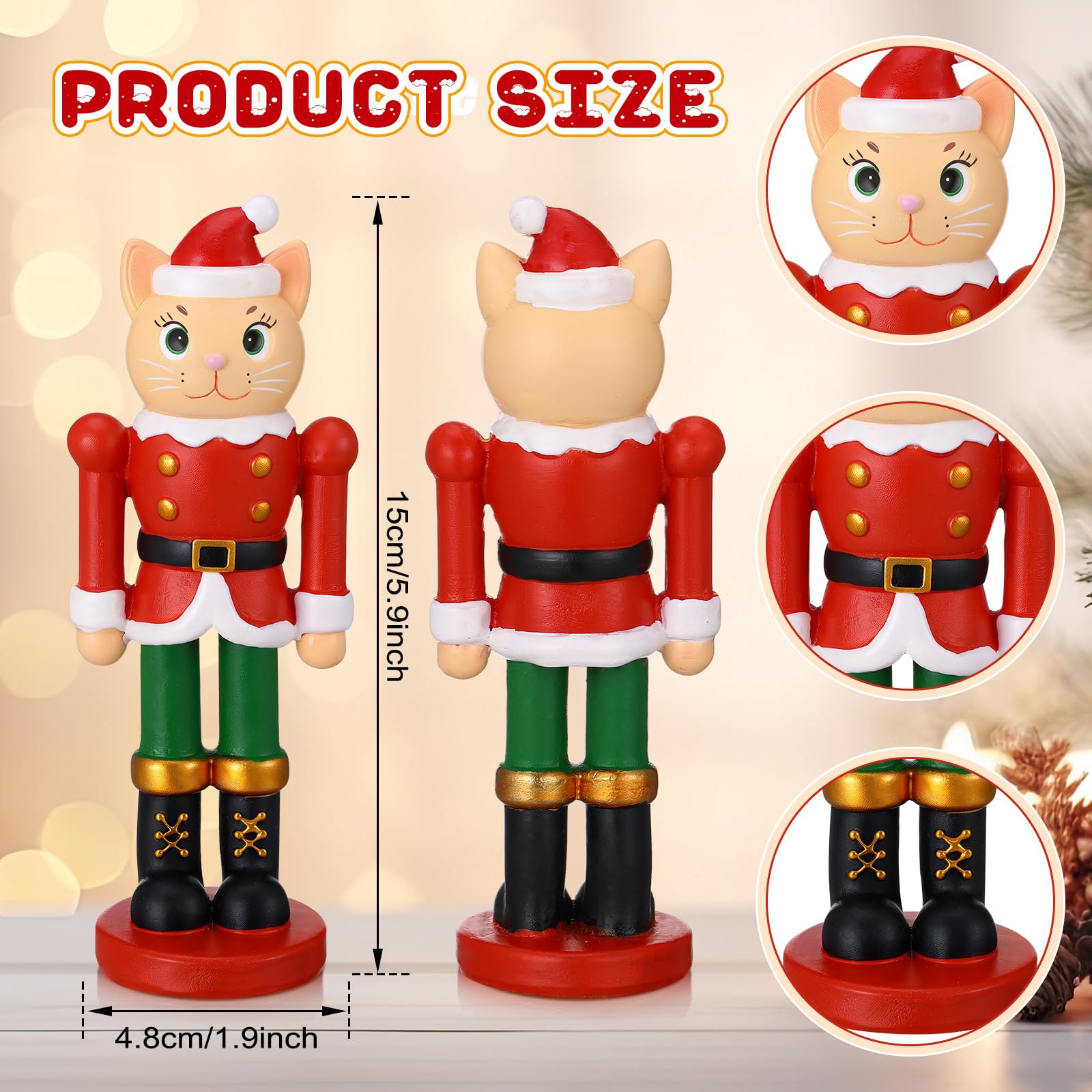 Wesiti Christmas Nutcracker Ornament 6" Cat Nutcracker Resin Figurine Display Christmas Cat Craft for Xmas Holiday Shelf Home Desktop Table Decor Xmas Gift Collectible