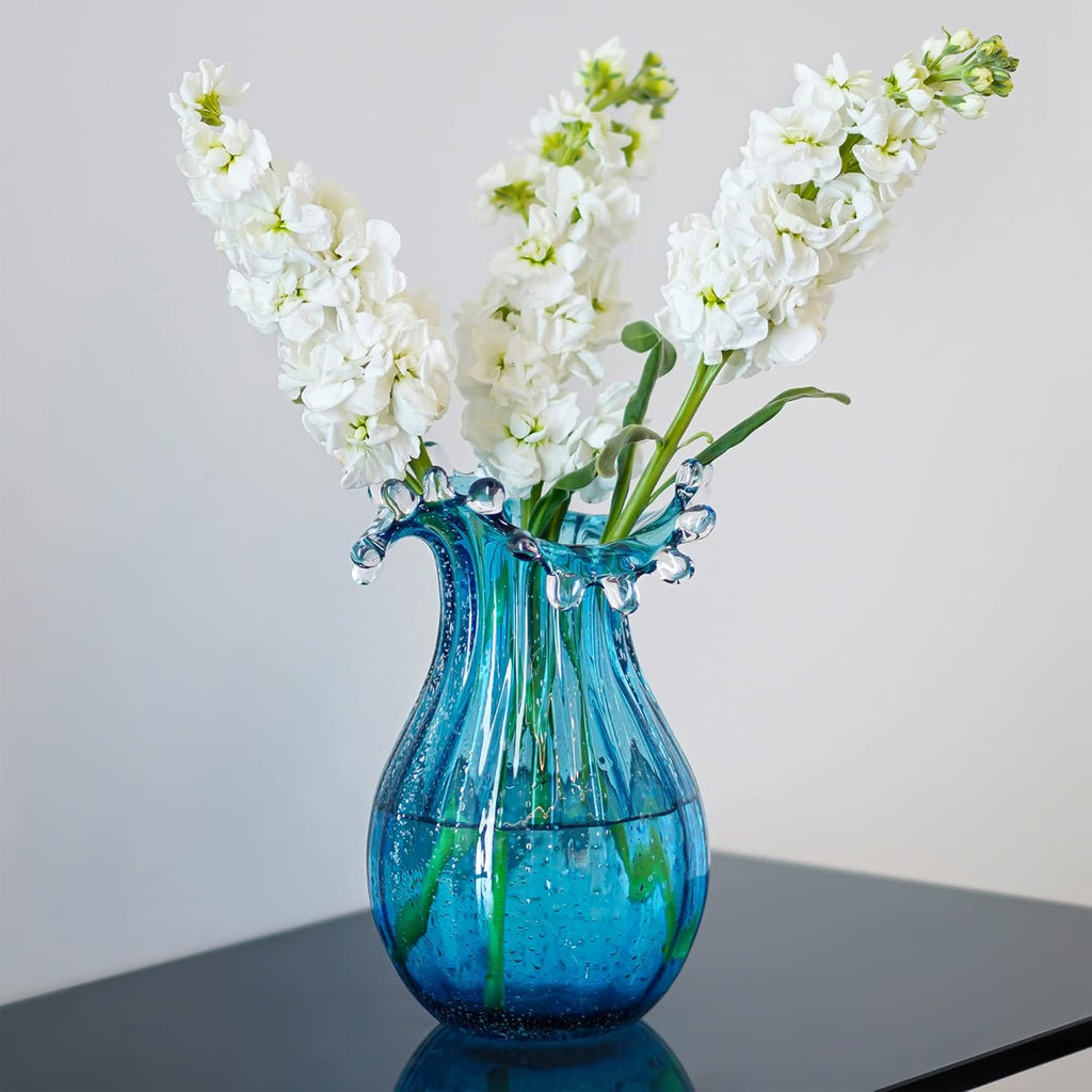 Skiennix 8-Inch Blown Glass Bubble Vase | Modern Art Flower Decor for Home & Weddings - Blue