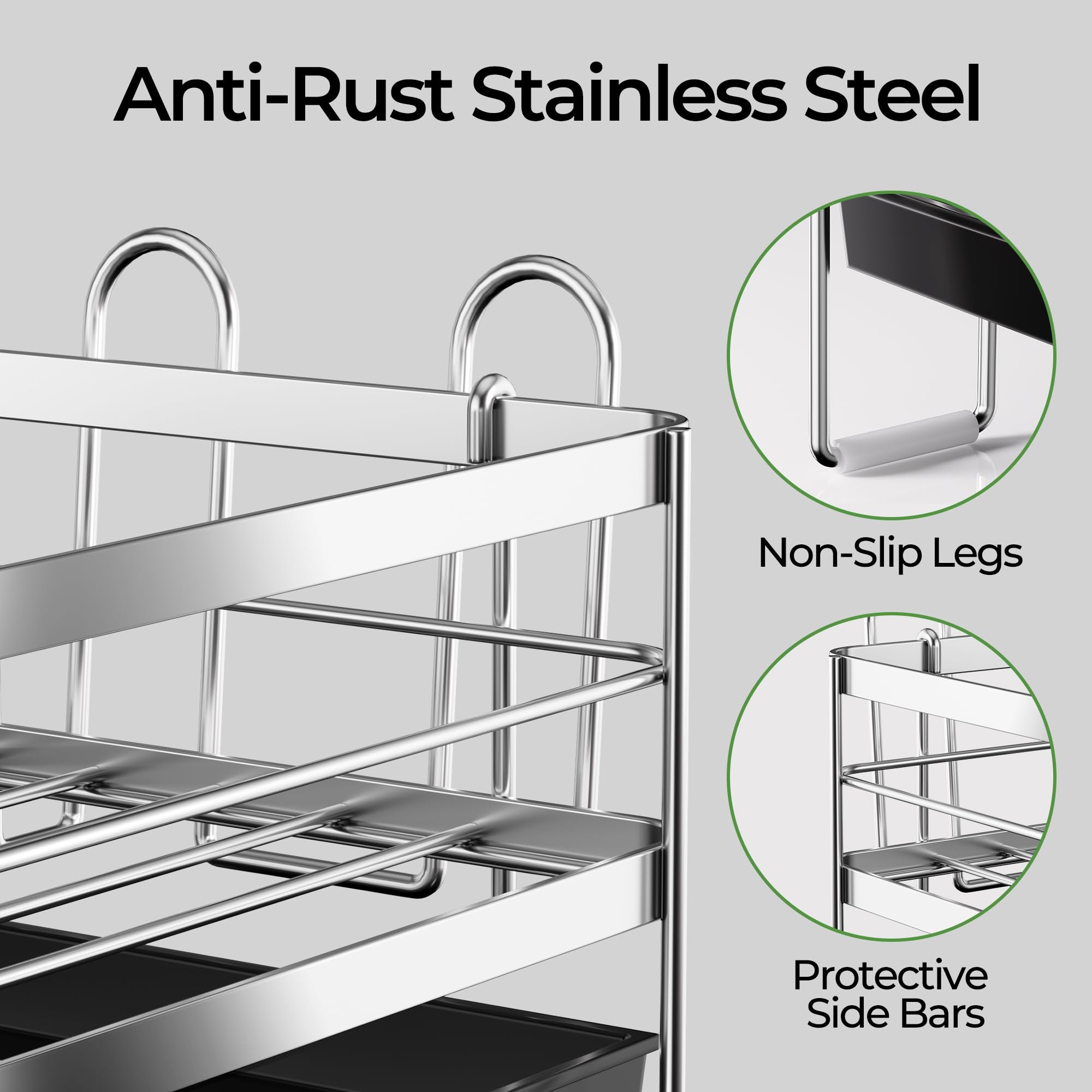Pantasia Large Dish Drying Rack, Expandable Dish Rack, Stainless Steel Anti-Rust Dish Racks for Kitchen Counter, Multifunctional Dish Drainer with Utensil Holder & Cup Holder, 13.4"-28.7" L x 11.8" W