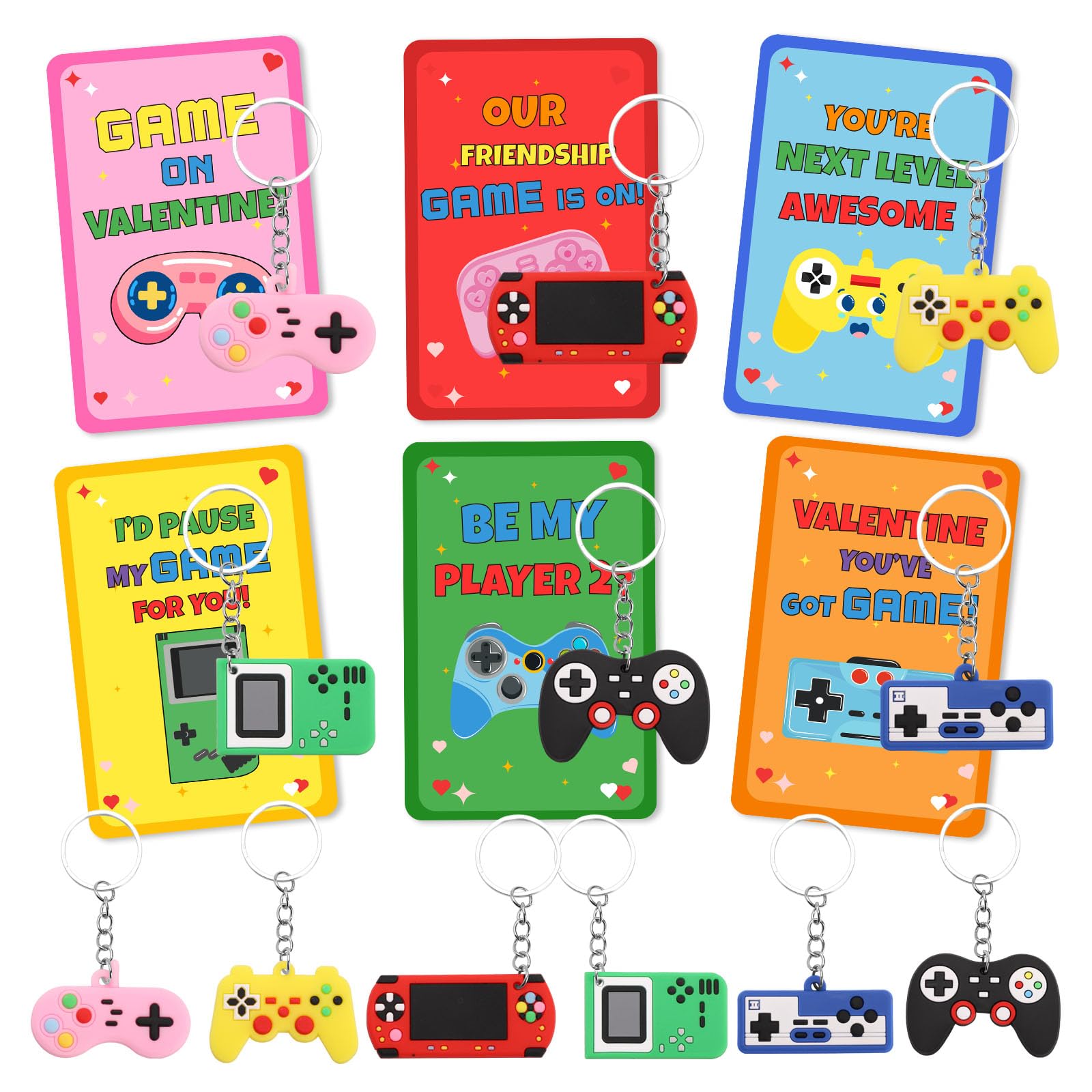 LIANORIST Valentines Day Cards for Kids School, 28 Pcs Video Game Keychains, Valentines Day Gifts for Kids Party Favors, Class Valentines Prizes Treasure Box Gifts Must Haves Treat Goodie Bag Stuffers
