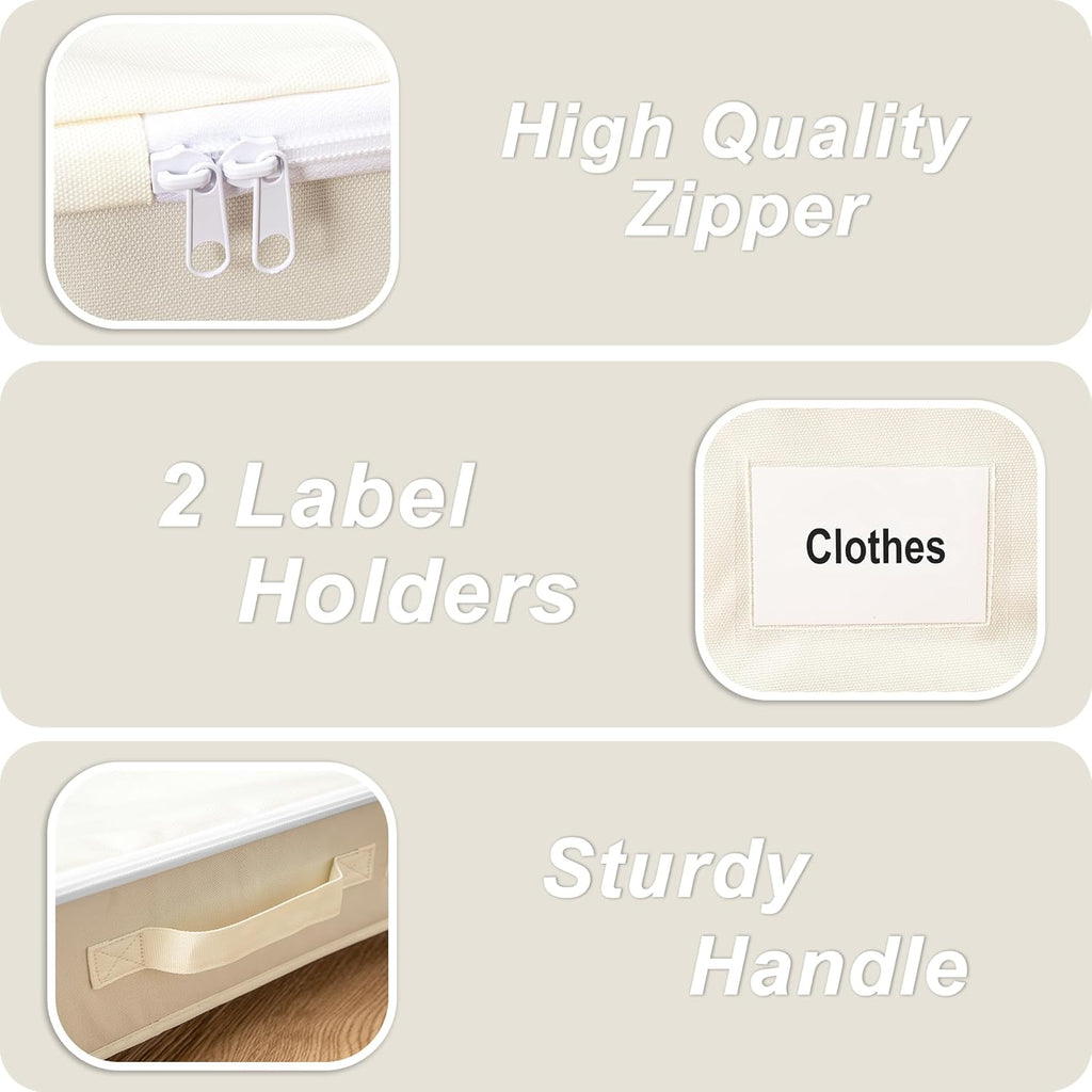 Vincona Under Bed Storage Containers - Rolling 2-Pack with Label Holders for Clothes & Shoes | Beige (30.71x15.7x7.28 in)