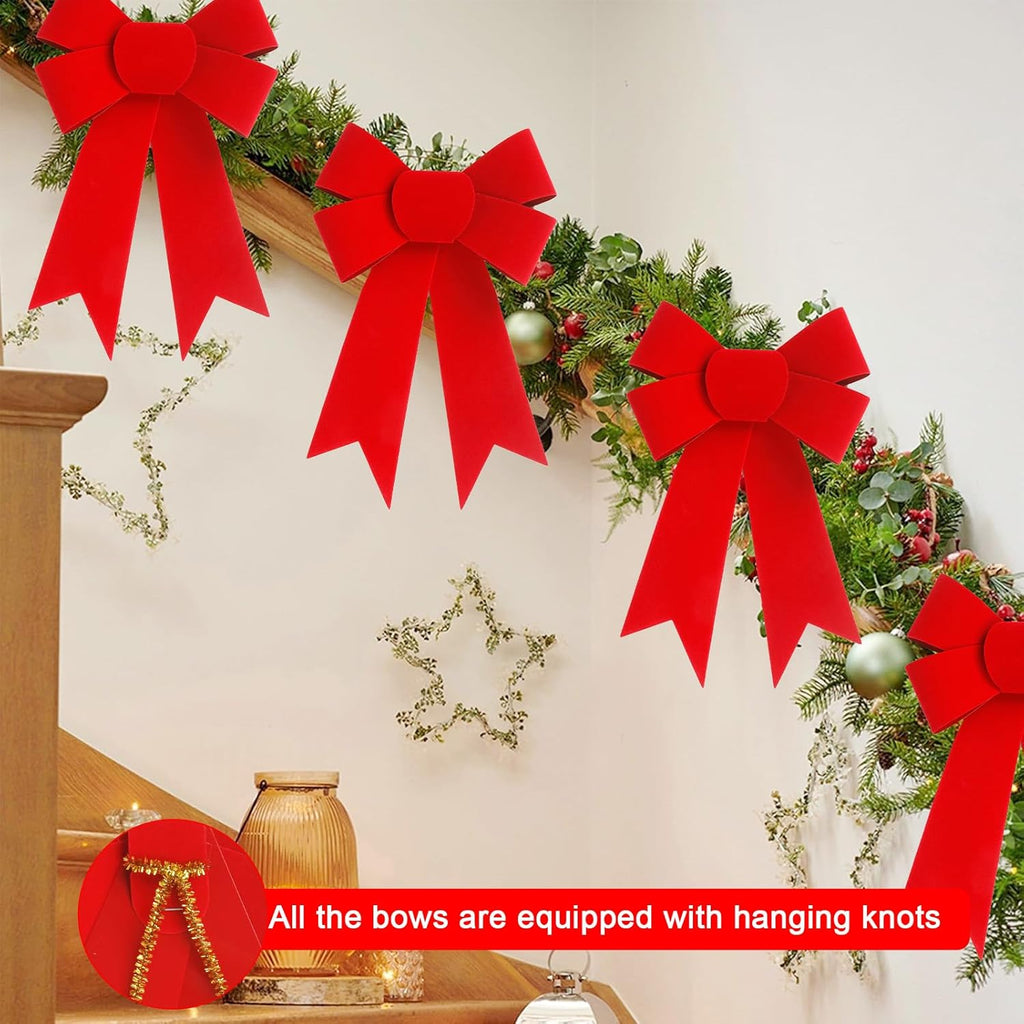 Regine Switzerland 24 PCS Red Velvet Bows - Festive Hanging Decorations for Christmas Trees & Wreaths