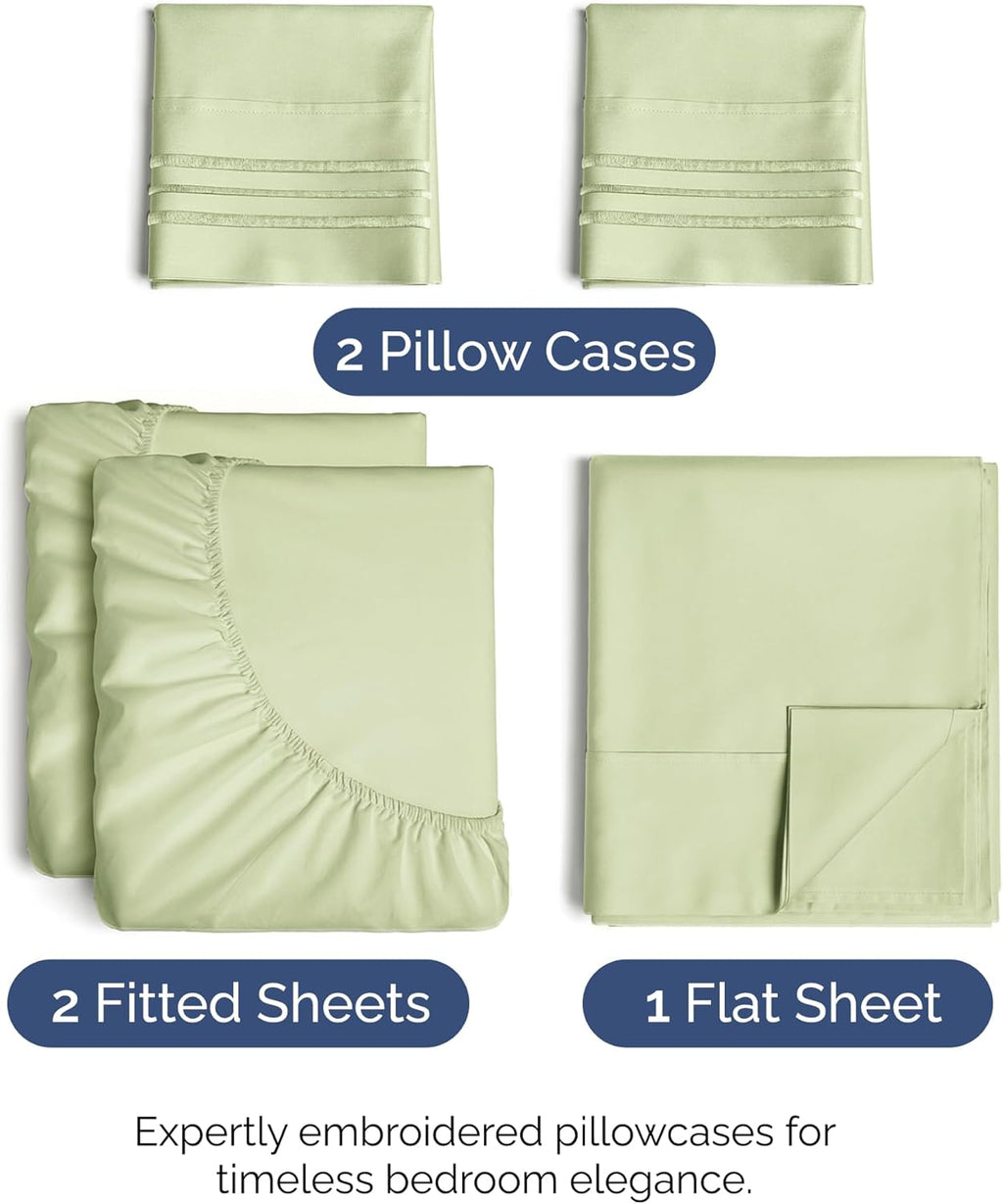 Split King Size 5-Piece Sheet Set - Comfy, Breathable & Cooling Luxury Bedding - Deep Pockets, Wrinkle-Free - Oeko-Tex Certified - Light Sage