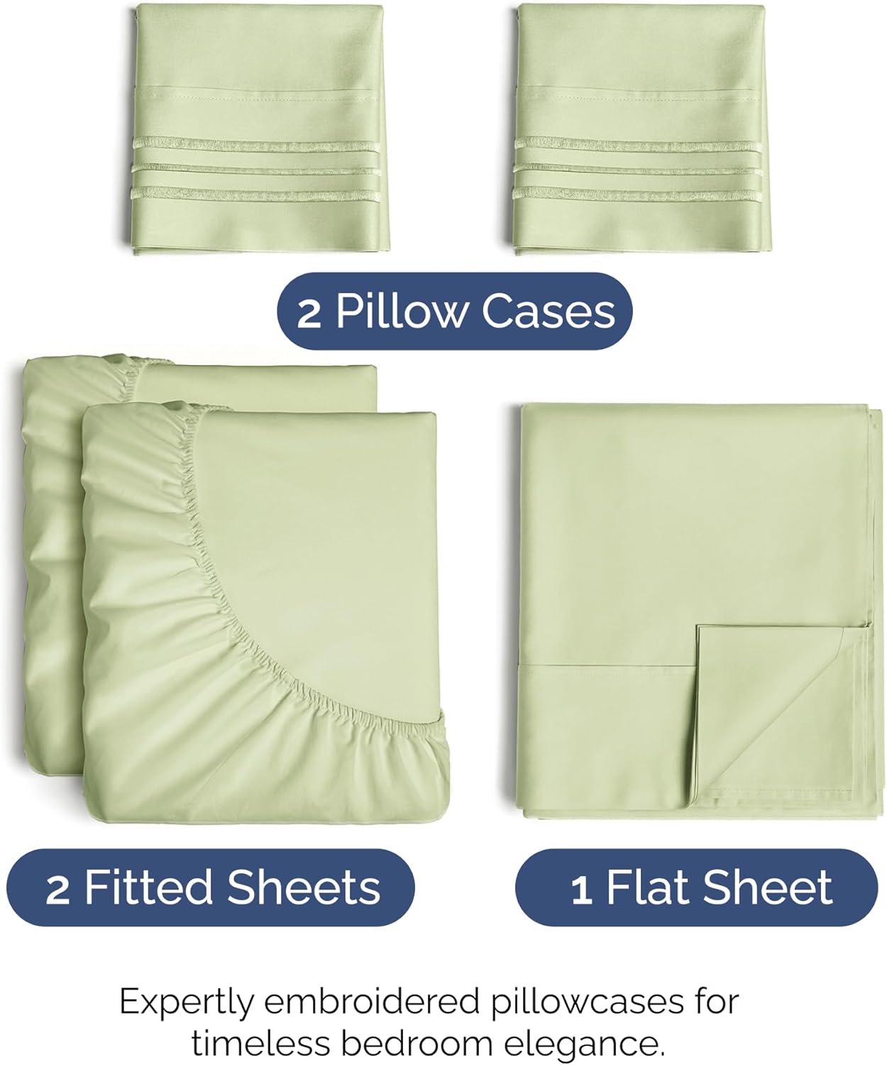 Split King Size 5-Piece Sheet Set - Comfy, Breathable & Cooling Luxury Bedding - Deep Pockets, Wrinkle-Free - Oeko-Tex Certified - Light Sage