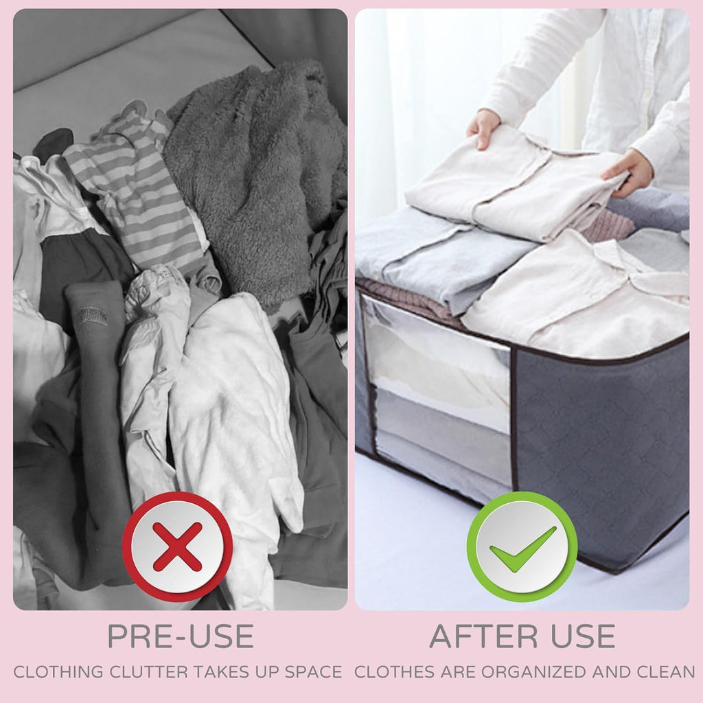 Skiennix 90L Large Foldable Storage Bags - Durable Comforter & Linen Organizer | 10-Pack for Clothes, Toys, Pillows