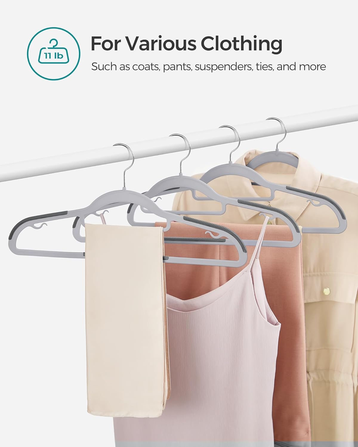 SONGMICS Space-Saving Plastic Coat Hangers - Non-Slip Design, 360° Swivel Hook | Light Gray & Dark Gray, 50-Pack