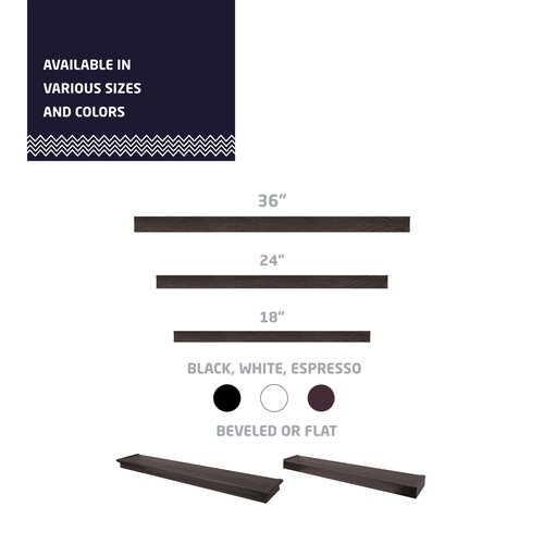 HIGH & MIGHTY 515615 Modern 36" Floating Shelf Holds up to 25lbs, Easy Tool-Free Dry Wall Installation, Flat, Retail Packaging, Espresso