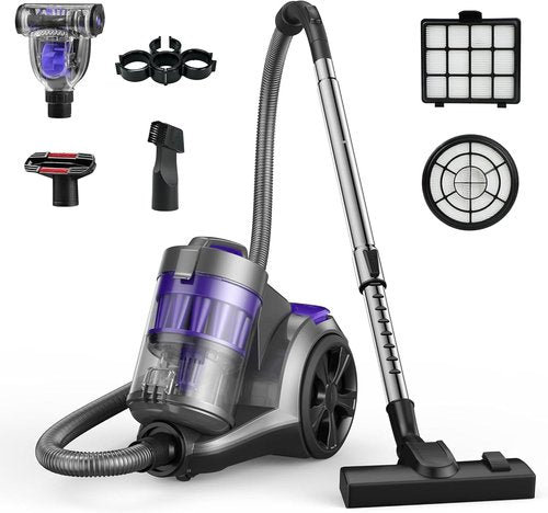Aspiron 1700W Bagless Canister Vacuum Cleaner - Multi-Cyclonic Filtration & HEPA Filters | Purple, 3.5QT Dust Cup